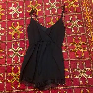 Cute Black Romper with Lace Trim